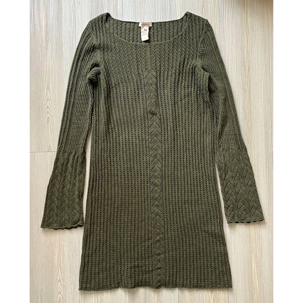 Sundance Olive Green Long Sleeve Knit Midi Dress Sz S Crochet Boho Resort